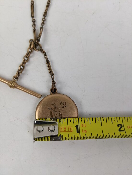 Vintage Antique Victorian? Gold Tone Pocket Watch Chain Fob Bar Floral Locket main image 11